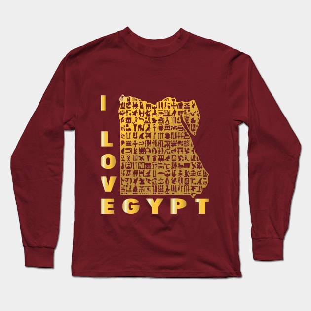 Egypt love-I love Egypt Map of Egypt with the hieroglyphic alphabet Long Sleeve T-Shirt by egygraphics